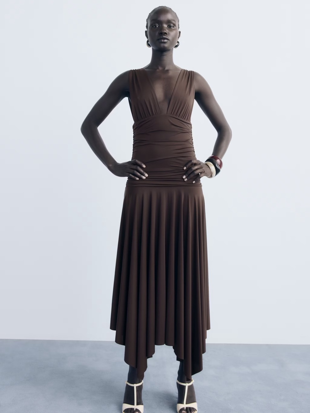 Mango Chocolate Brown Sleeveless V-Neck Maxi Dress